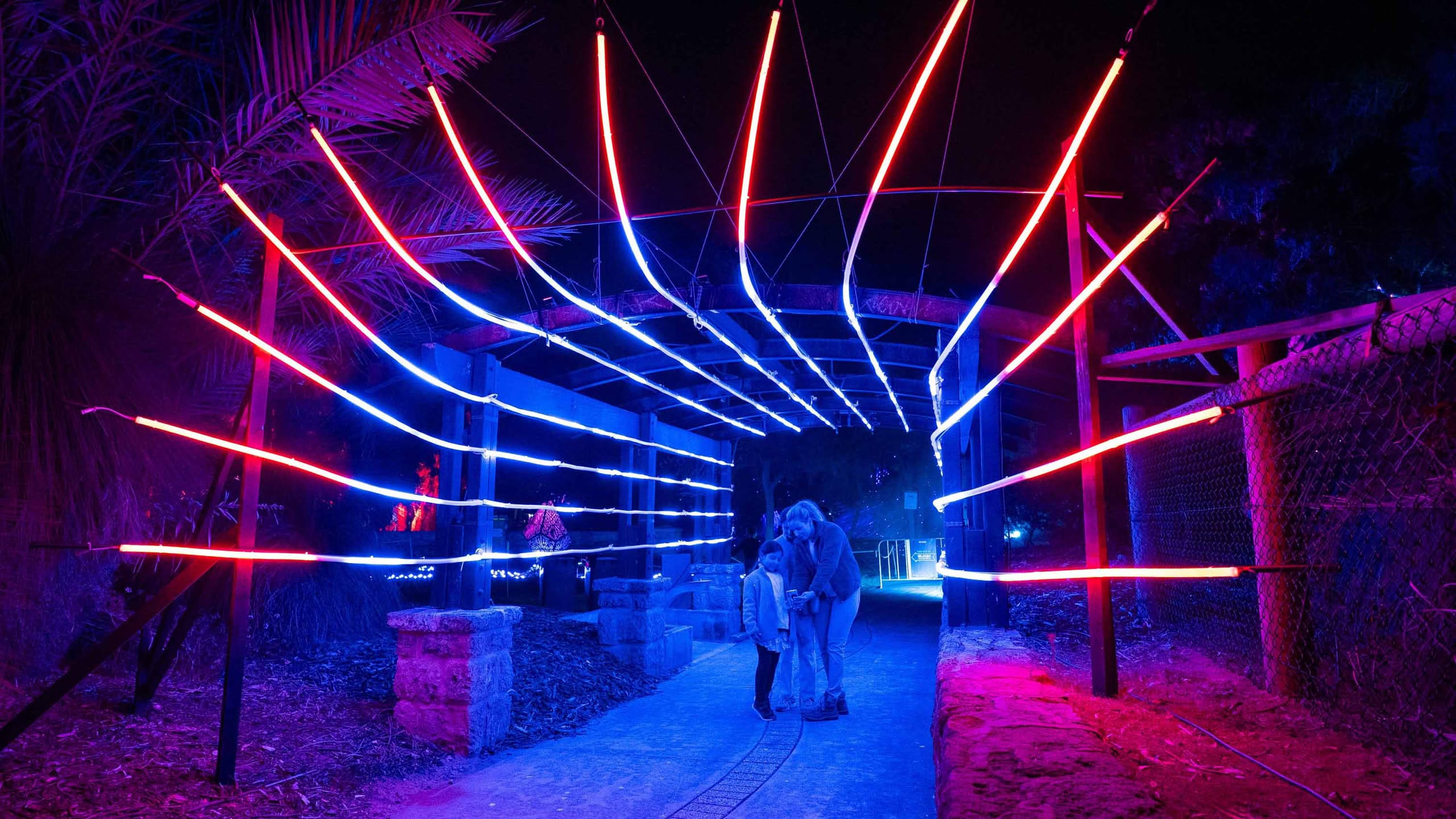 A glowing sculpture set against the night sky